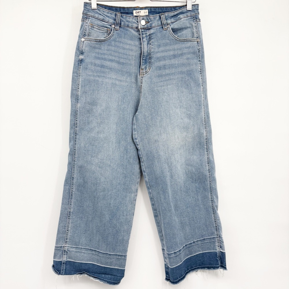 OAT New York Womens High Rise Raw Hem Wide Leg Cropped Jeans Size 10/30